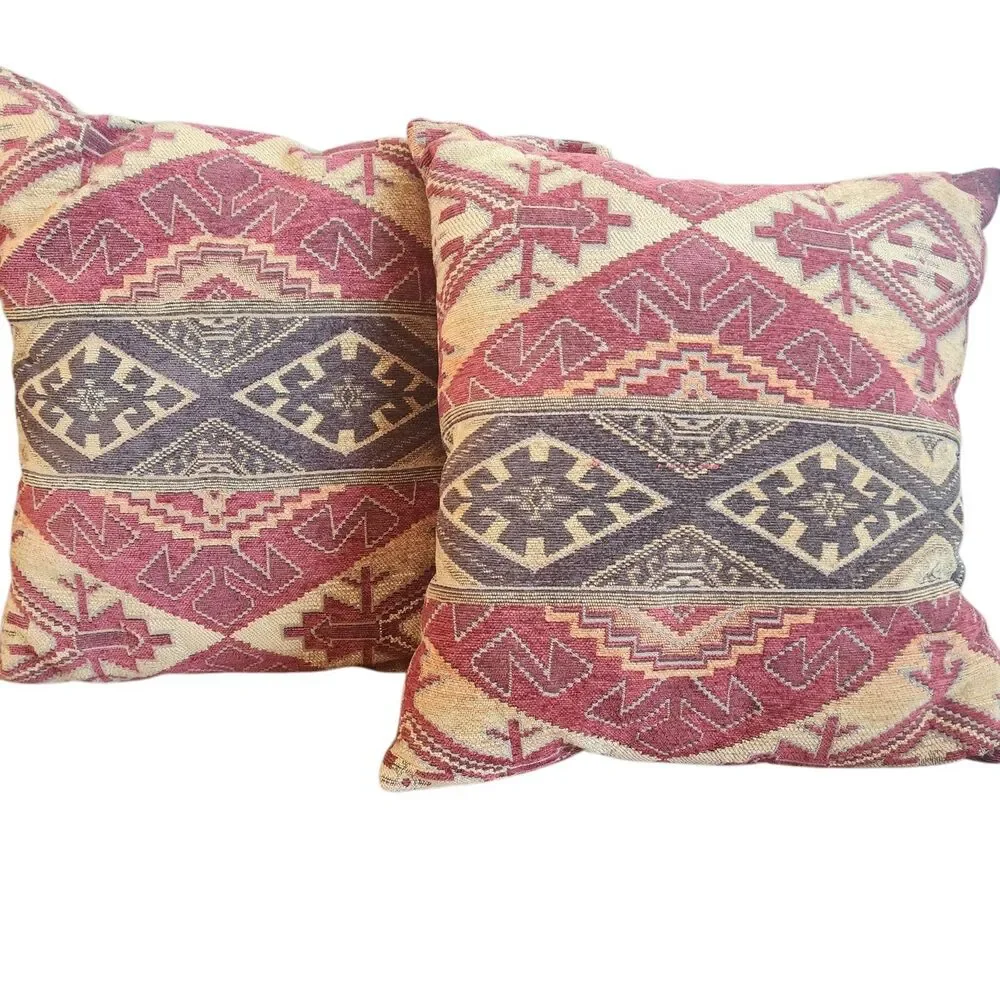 Kilim Turkish Rug Throw Pi2llows Square 17' Red Decorative Cushion Boho